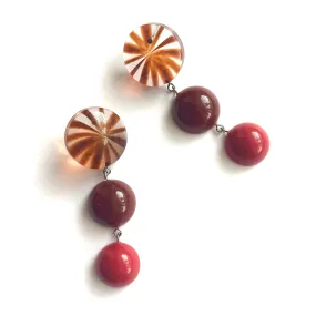 Tortoise Sunburst Carnelian & Red Tri Dot Drop Earrings