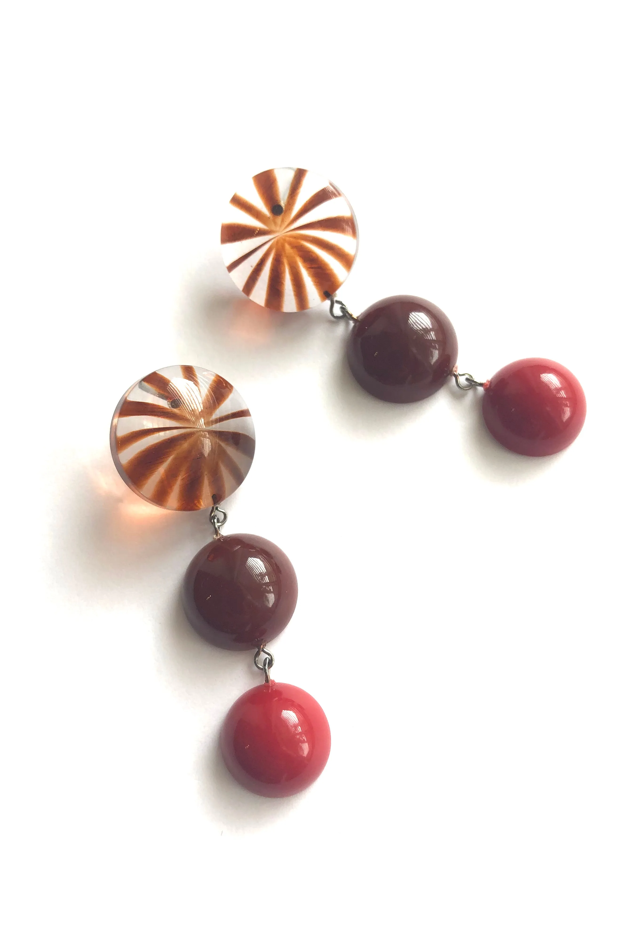 Tortoise Sunburst Carnelian & Red Tri Dot Drop Earrings