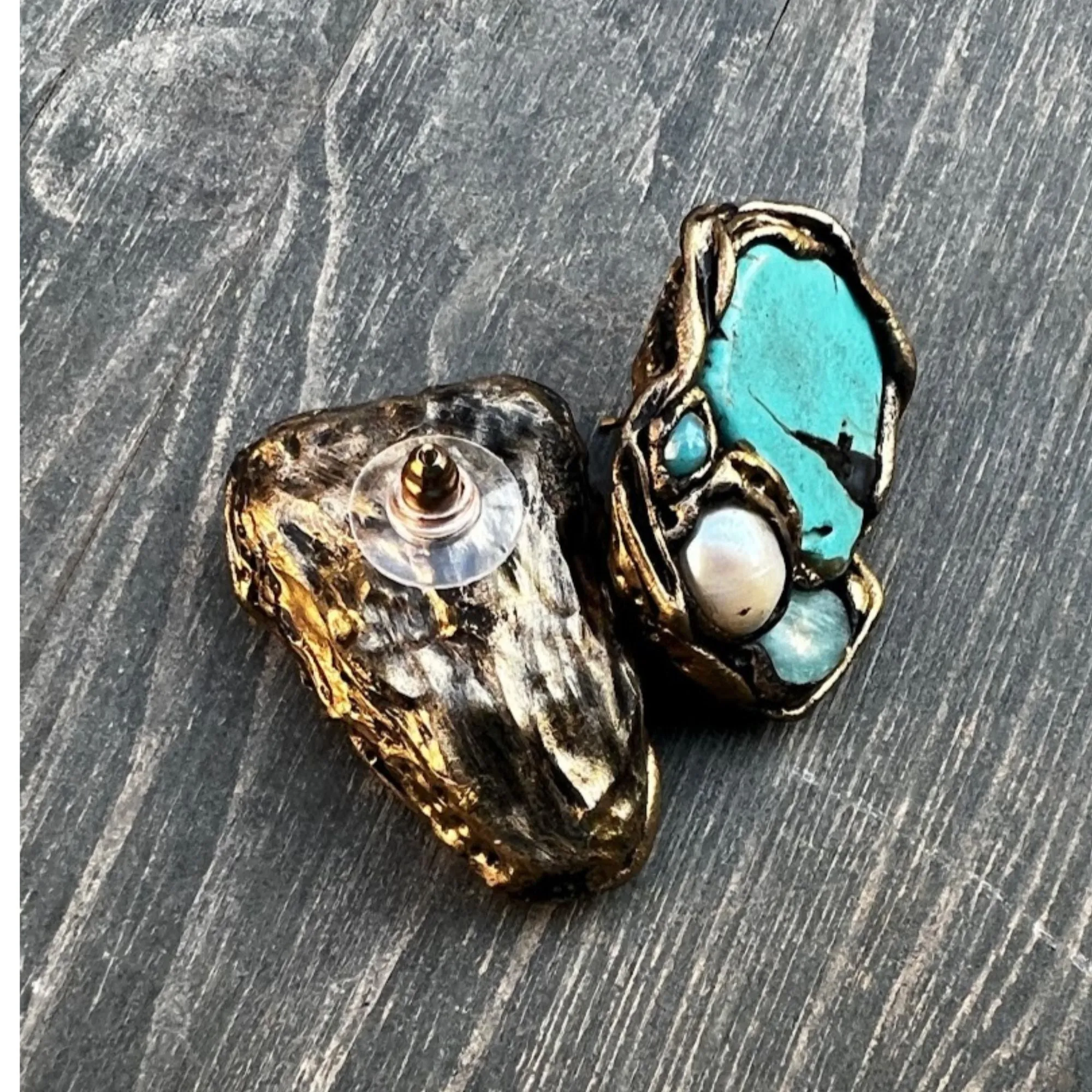 Turquoise stud earrings, Amazonite earrings, asymmetric earrings, raw crystal earrings