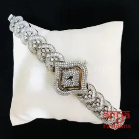 Victorian Black Designer CZ Watch/ CZ Stone Ladies Wrist Watch/ Hip Hop Watch