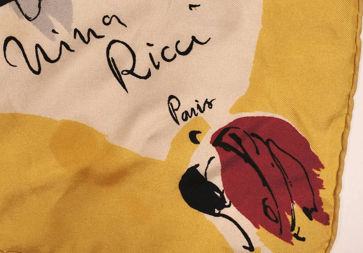 Vintage 1950s Nina Ricci Paris Silk Scarf Autumn Leaves