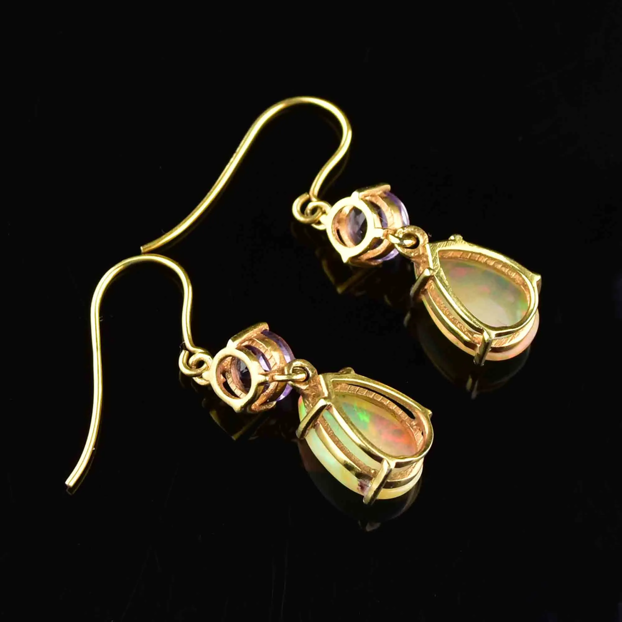 Vintage Amethyst Fire Opal Gold Dangle Earrings