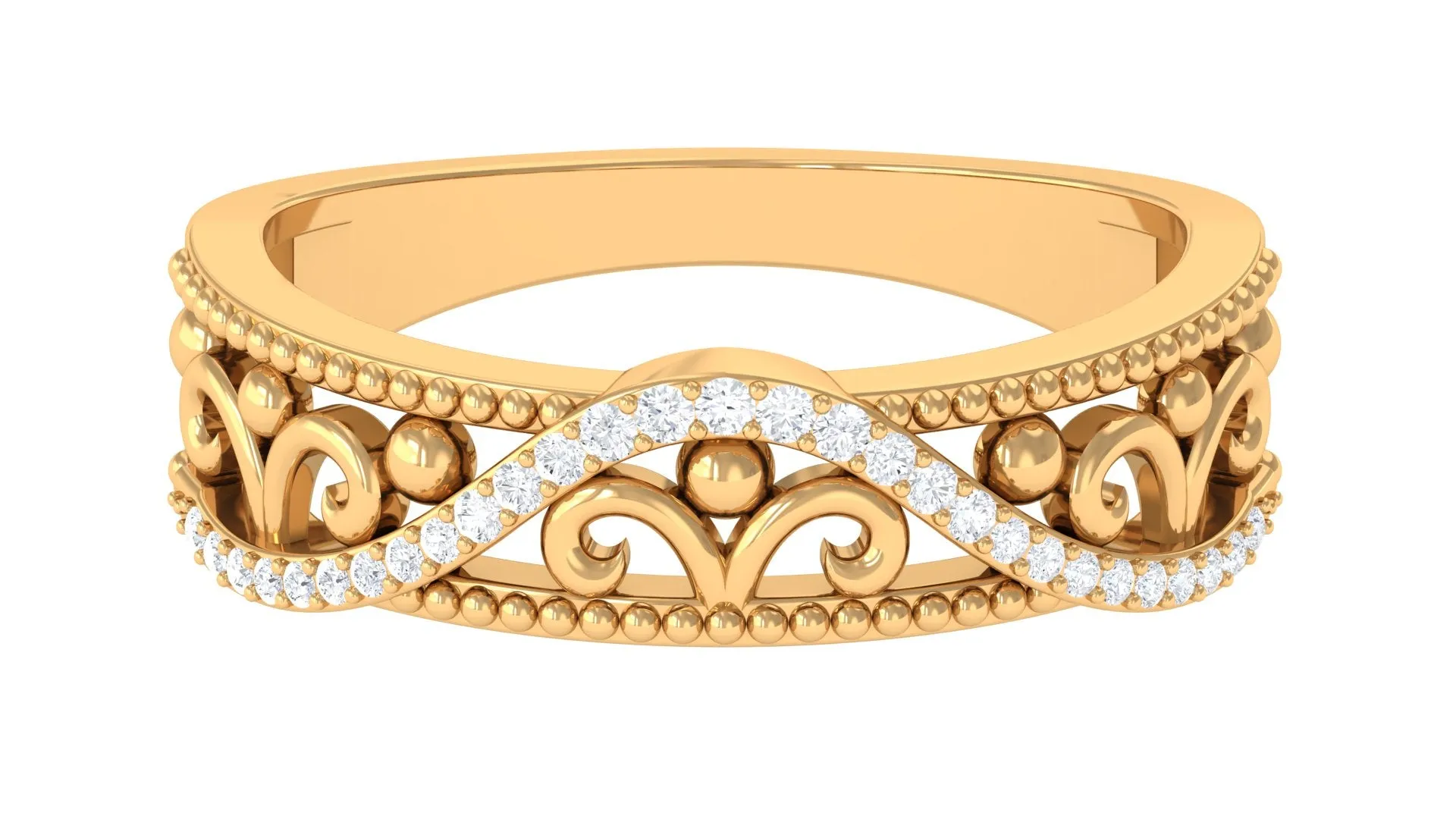 Vintage Inspired Diamond Wedding Band Ring