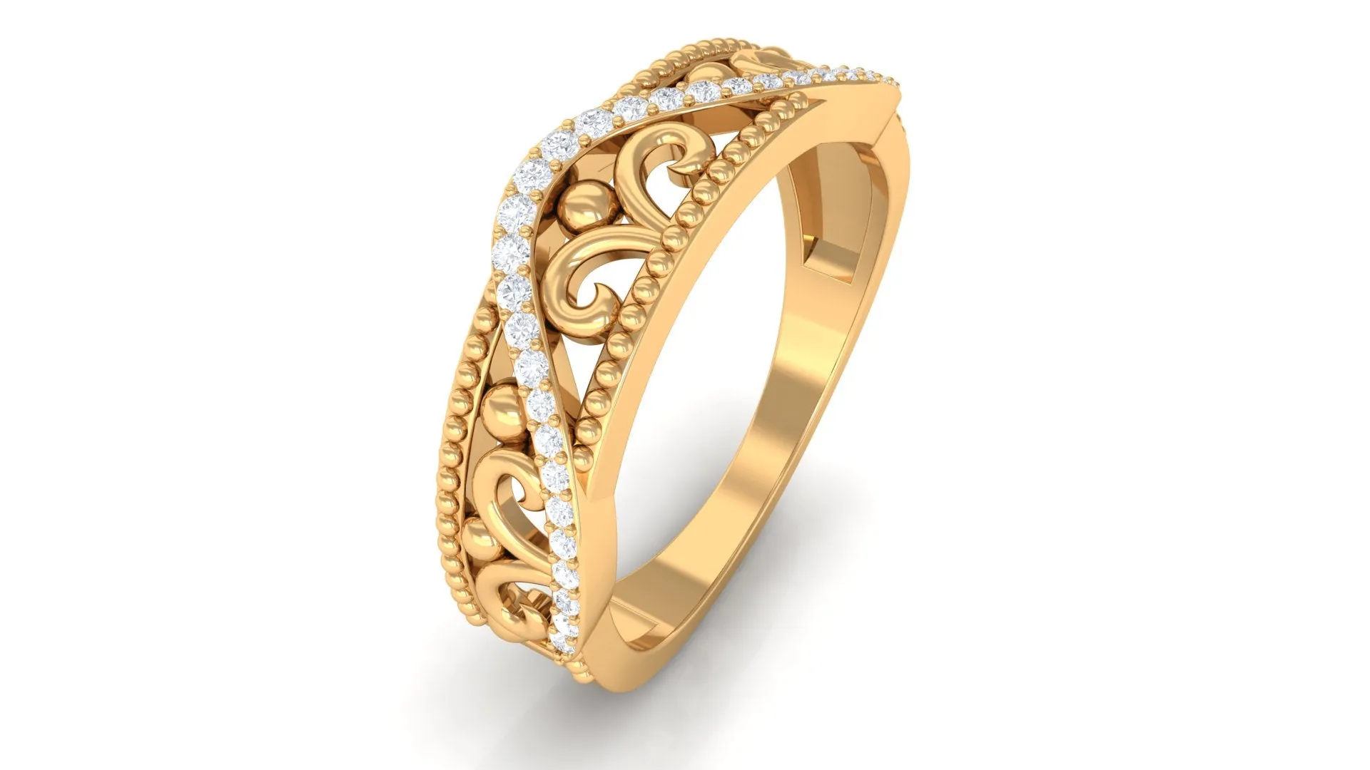 Vintage Inspired Diamond Wedding Band Ring