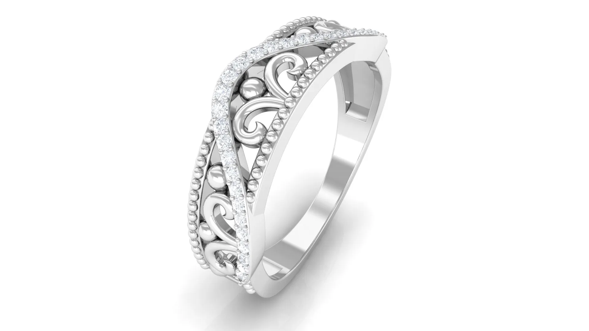 Vintage Inspired Diamond Wedding Band Ring