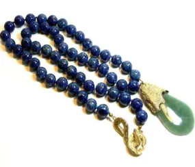 Vintage YSL Blue Bead Necklace with Green Pendant
