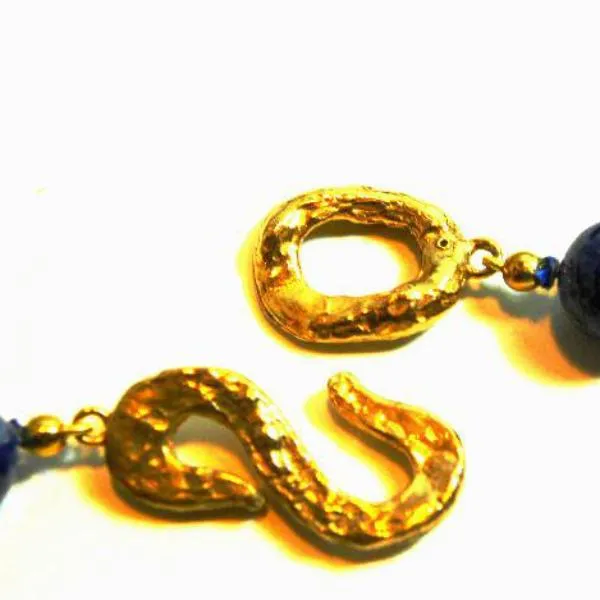 Vintage YSL Blue Bead Necklace with Green Pendant