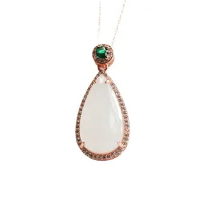 Water Droplet White Jade Necklace with Sterling Silver Jade Pendant