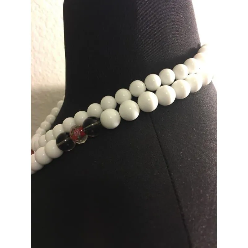 White Jade Double Strand with Lampwork Ascent Necklace.