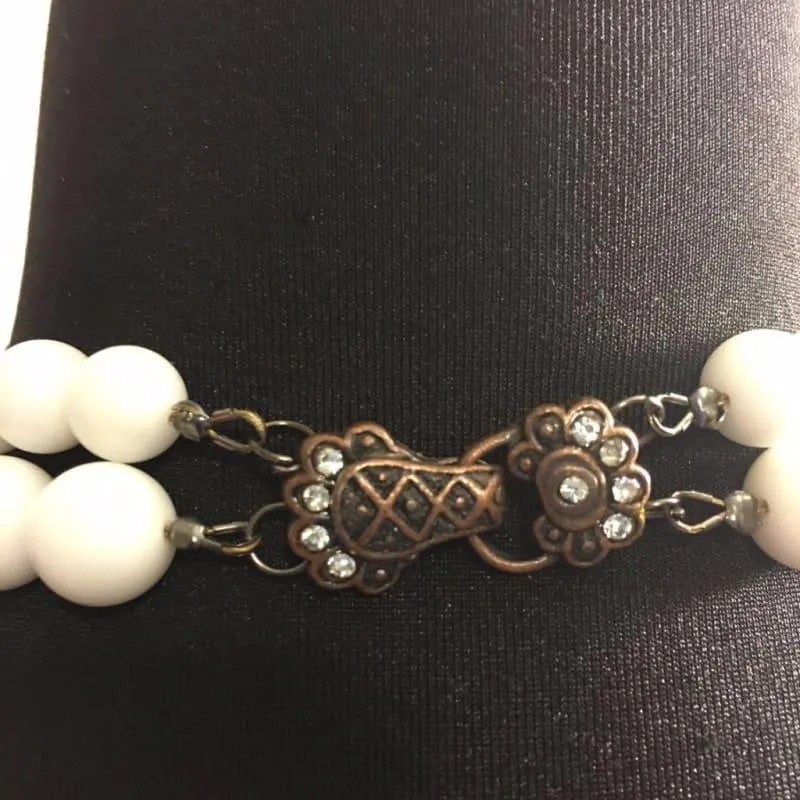 White Jade Double Strand with Lampwork Ascent Necklace.