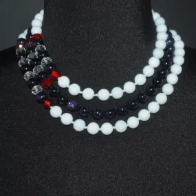White Jade / Galaxy Blue Triple Strands Women's Necklace.