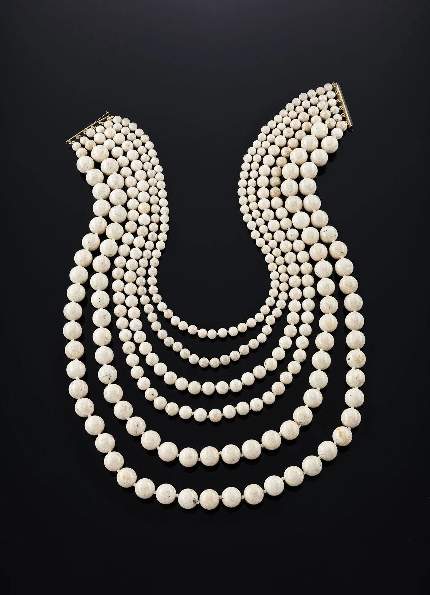 White Jade Necklace, 14K Gold Multi Strand