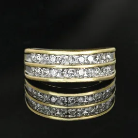 Wide Vintage 14K Gold Double Row Diamond Ring Band