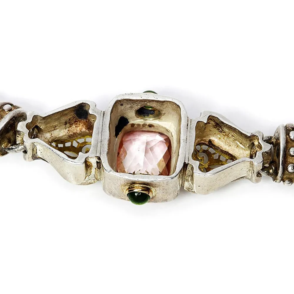 William Schraft Pink Topaz Bracelet with Tsavorite’s 925 18K