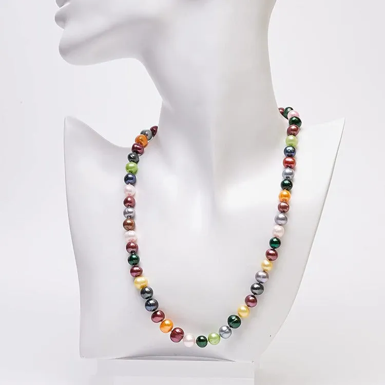 Womens Pearl Set, Freshwater Pearl Necklace Bracelet and Earrings Multicolour