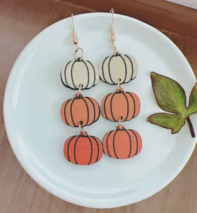 Wooden Pumpkin Drop Earrings